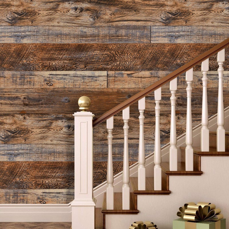 WENMER 17.71" x 394" Brown Wood Peel and Stick Wallpaper Shiplap Self Adhesive Wall Paper Wood Plank Wallpaper for Countertop Cabinet Shelf Drawer Wall Door - Image 2